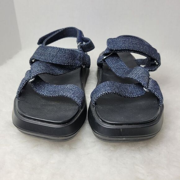 Stuart Weitzman Moxie Blue Navy Denim Platform Sport Sandals Size 8 - Picture 2 of 9